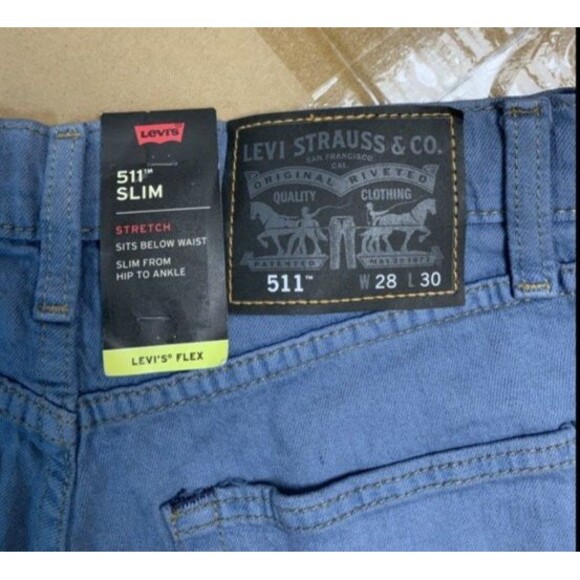 Levi’s 511 Slim‎ Stretch Jeans Men’s 28 x 30 Light Blue Wash NEW - Picture 5 of 5